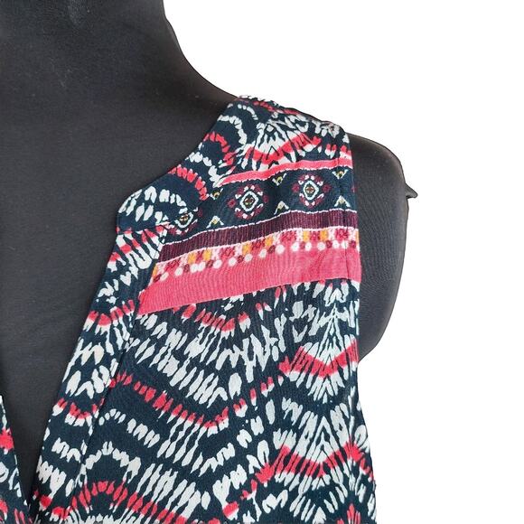 Sanctuary Women's Sleeveless Blouse Border Craft Button Split Neck Shirt Black M - Picture 3 of 10